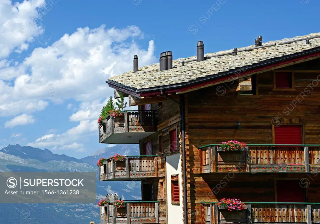 traditional Swiss chalet, Nandez, Valais, Wallis, Switzerland.