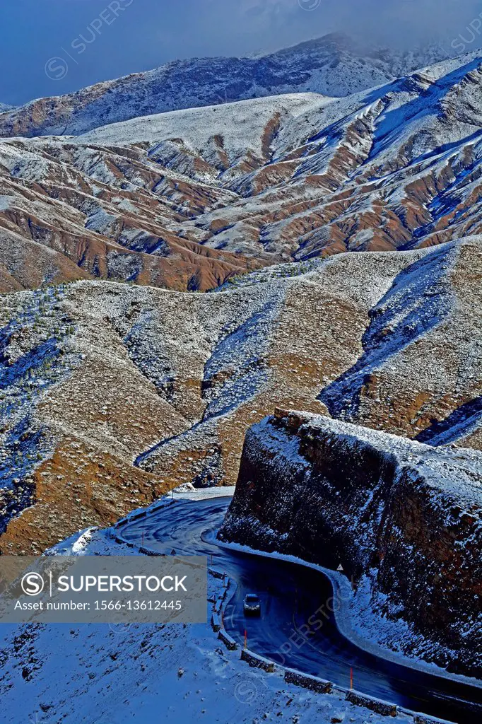 Snow covered mountains in the High Atlas, South of Morocco.