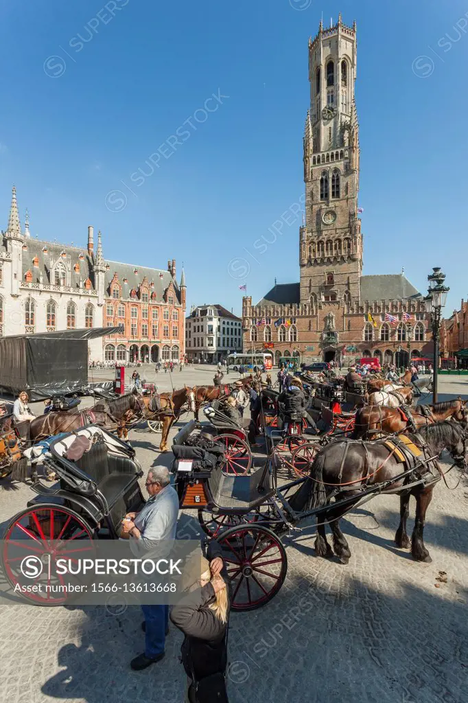 Spring afternoon at Market Square in Bruges, Belgium.
