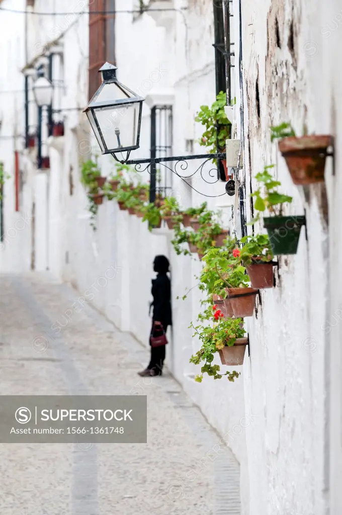 Street with geraniums in Arcos De La Frontera.