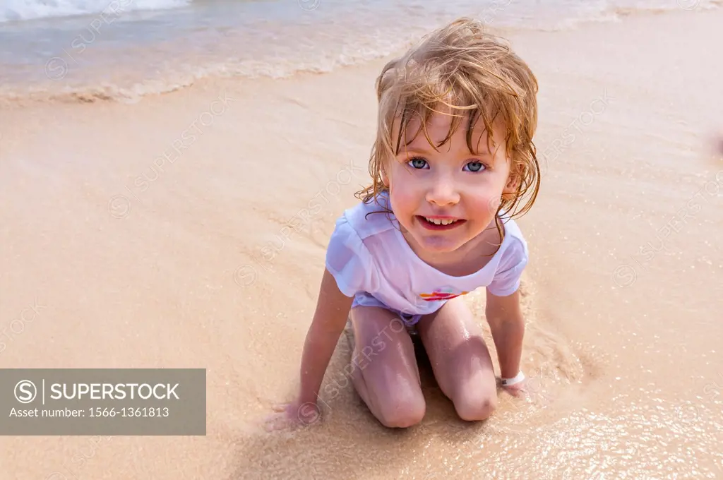 young girl on beach, Riu Palace, hotel, Punta Cana, Dominican Republic, Caribbean