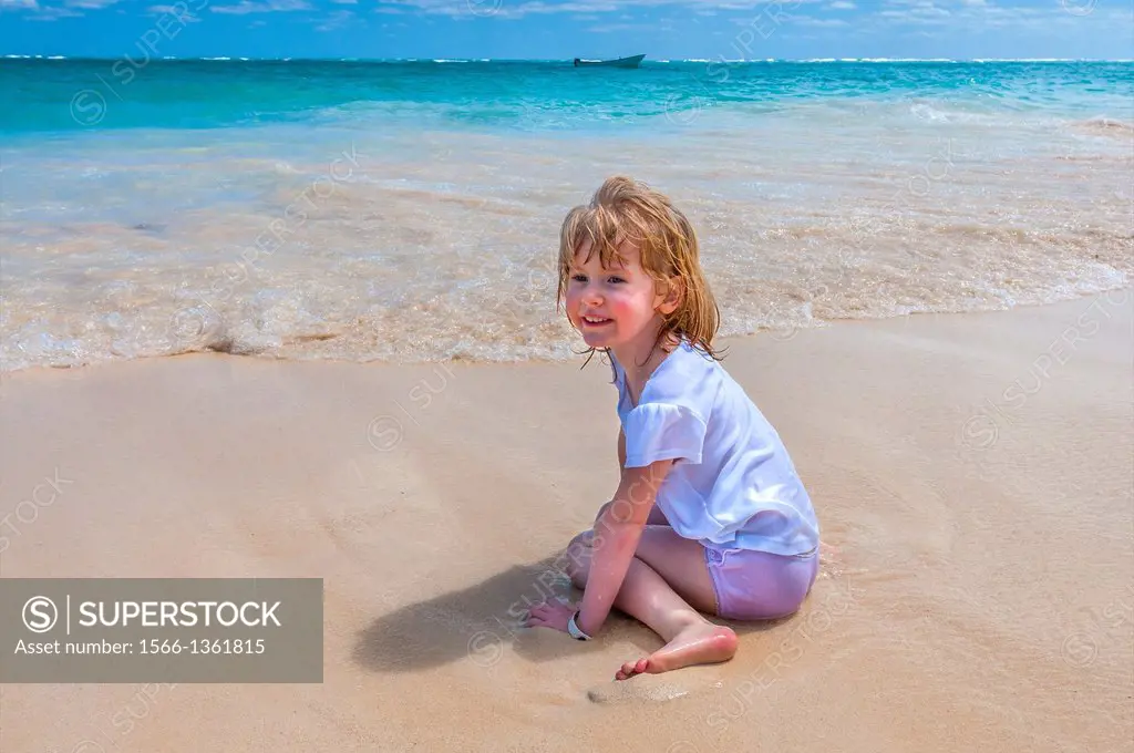 young girl on beach, Riu Palace, hotel, Punta Cana, Dominican Republic, Caribbean