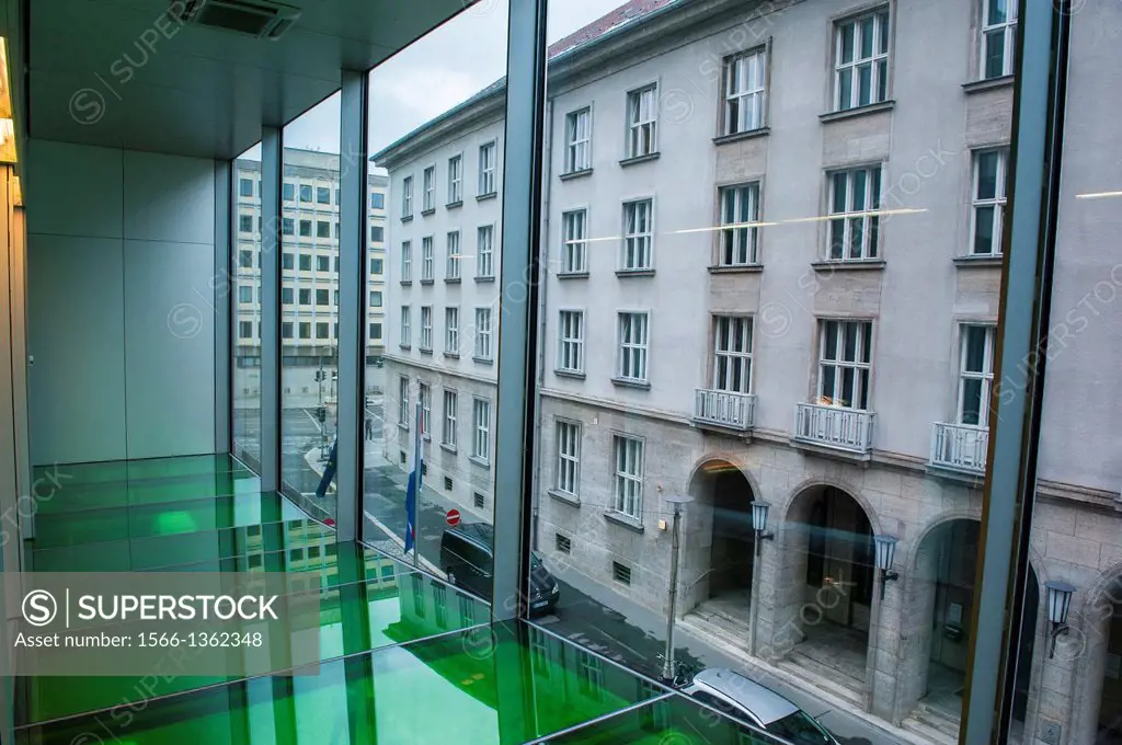 Klosterstrasse, East-Berlin, Berlin, Germany. Interior of the Dutch Embassy in Berlin, with view to the surrounding buildings. The Embassy was designe...