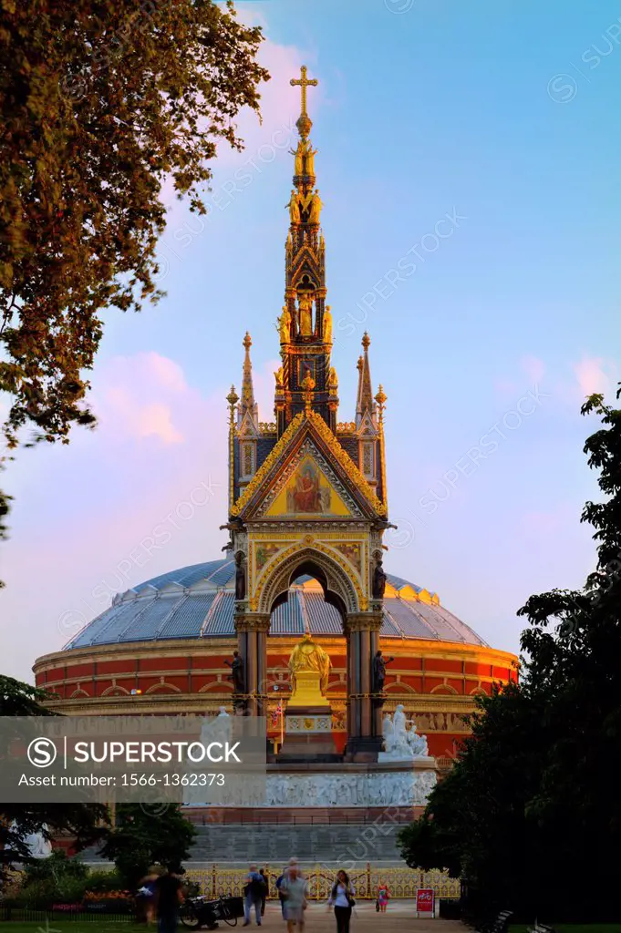 The Albert Memorial and The Royal Albert Hall, London, England.