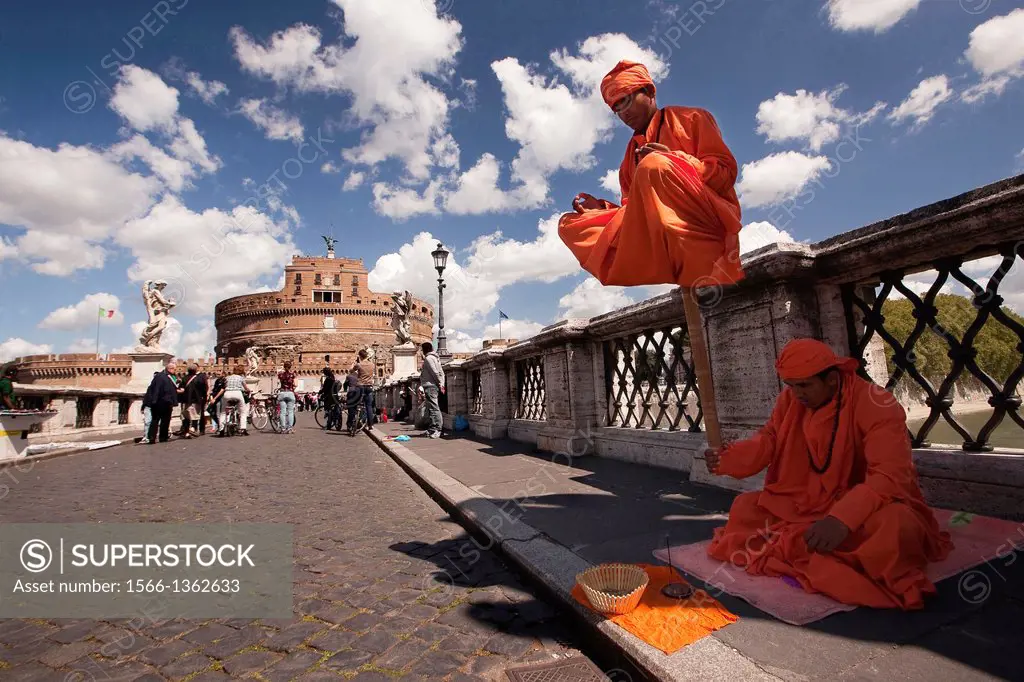 Two Indian yogis on a meditation session, Castel Sant' Angelo, Vatican City, Rome, Italy, Europe.