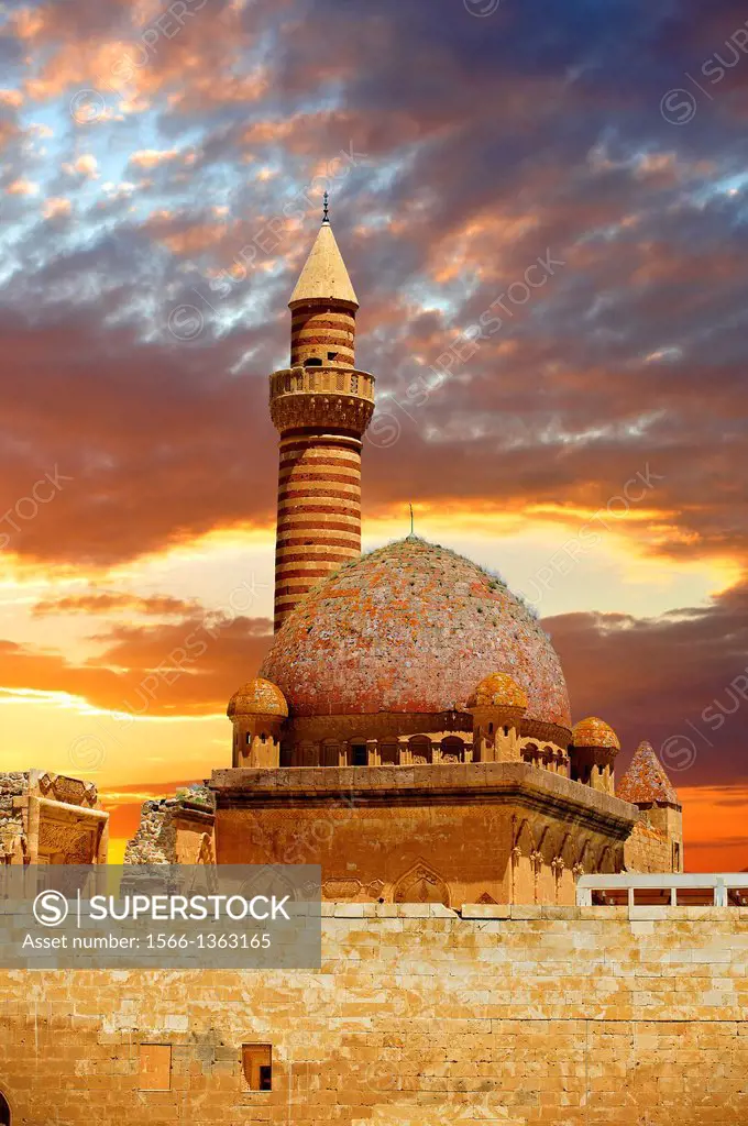 Minarete of the Mosque of the 18th Century Ottoman architecture of the Ishak Pasha Palace, Anatolia, Turkey