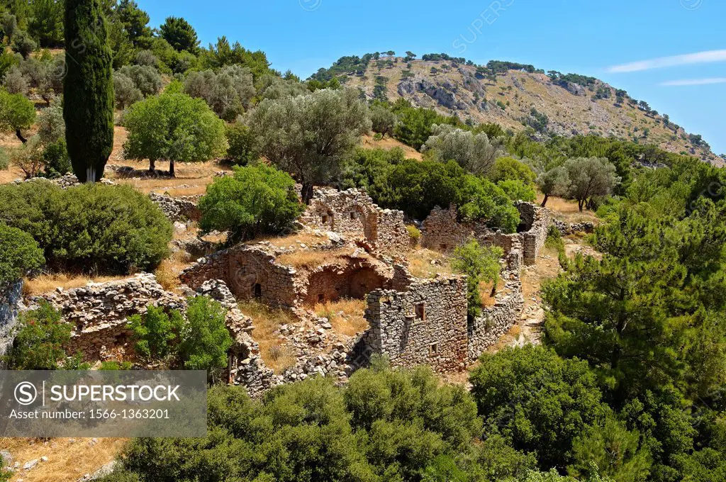 Ruins of the Byzantine of Nea Moni built by Constantine IX and Empress Zoe after the miraculous appearance of an Icon of the Virgin Mary at the site a...