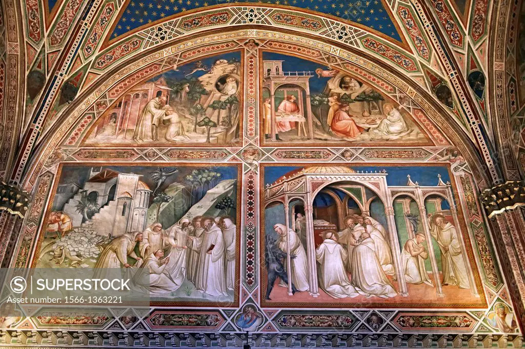 Frescoes of the Sacristy depicting the life of Saint Benedict dating from 1387 and commissioned by Benedetto degli Alberti .San Miniato al Monte (St. ...