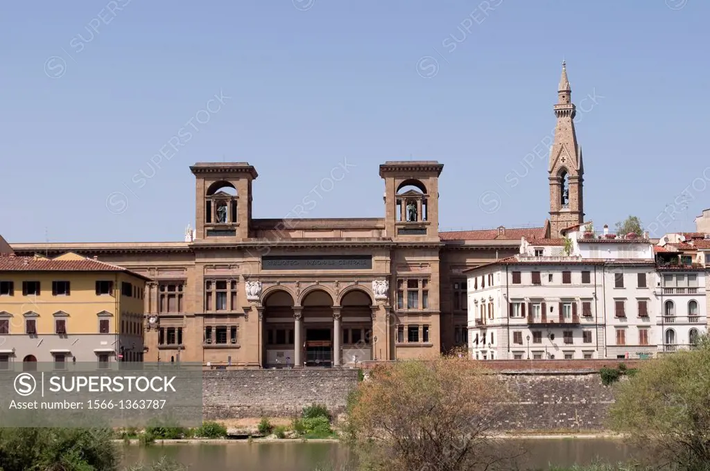 National Library, UNESCO World Heritage Site and bell tower of Santa Croce church, Florence, Tuscany, Italy