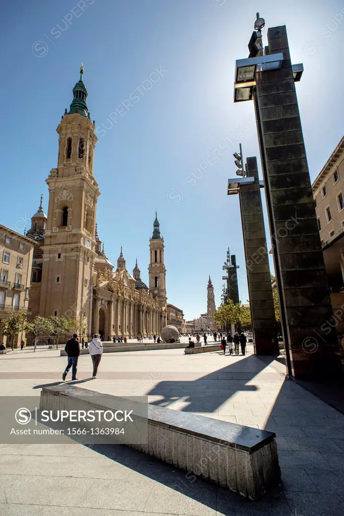 Pilar's Basilic square in Zaragoza, Aragon, Spain.