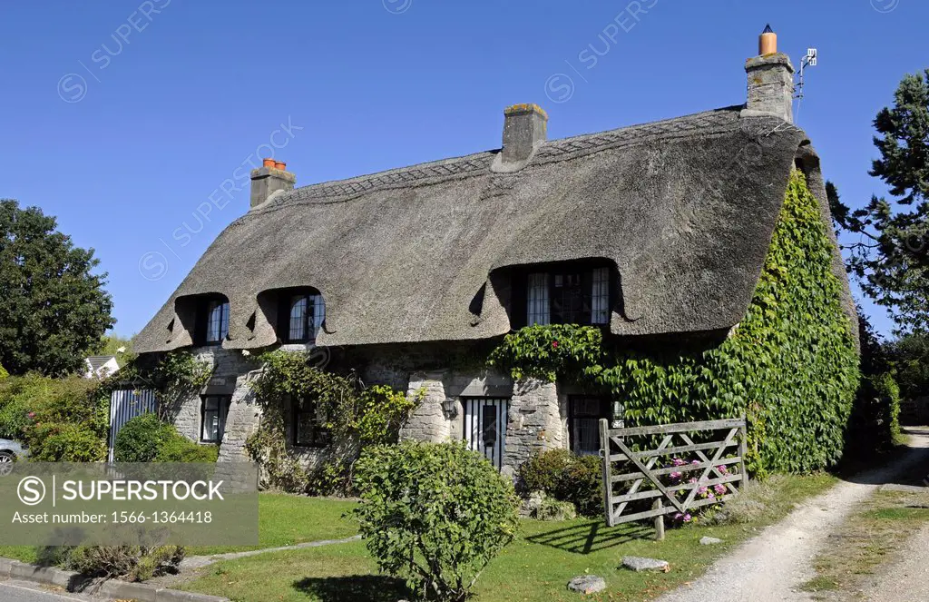 Thatched Cottage in the villlage of Corfe Isle of Purbeck Dorset England.