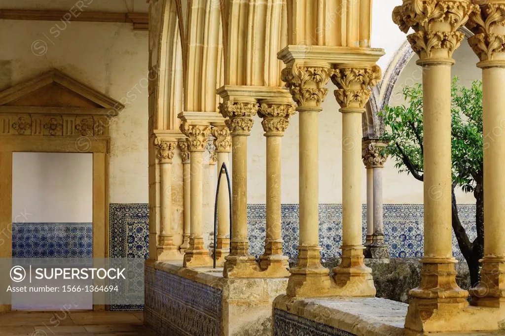 cloister Do Cemiterio, Convent of Christ, year 1162, Tomar, District of Santarem, Medio Tejo, region center, Portugal, Europe.