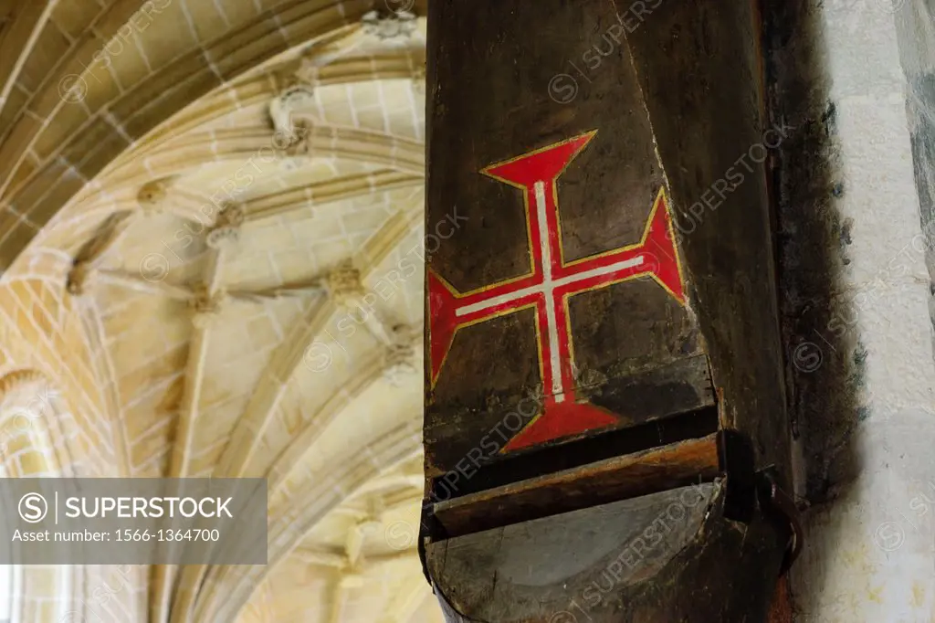 Templar cross, La Charola, XII century, ancient Romanesque chapel of the Templars, inspired by the church of the Holy Sepulchre, convent church of Chr...