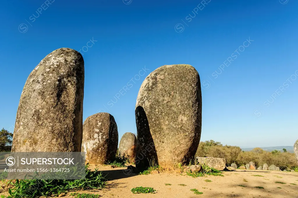Cromlech Dos Almendres, ancient neolithic, -Alto Das Pedras Talhas-, Nossa Senhora de Guadalupe, Valverde, Evora, Alentejo, Portugal, Europe.
