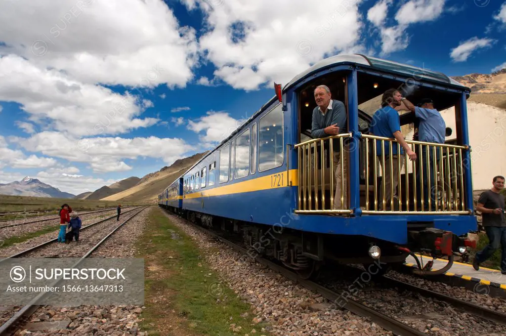 La Raya pass, Puno, Peru. Andean Explorer, luxury train from Cusco to Puno. In half the distance the train makes a stop along the way at a place calle...