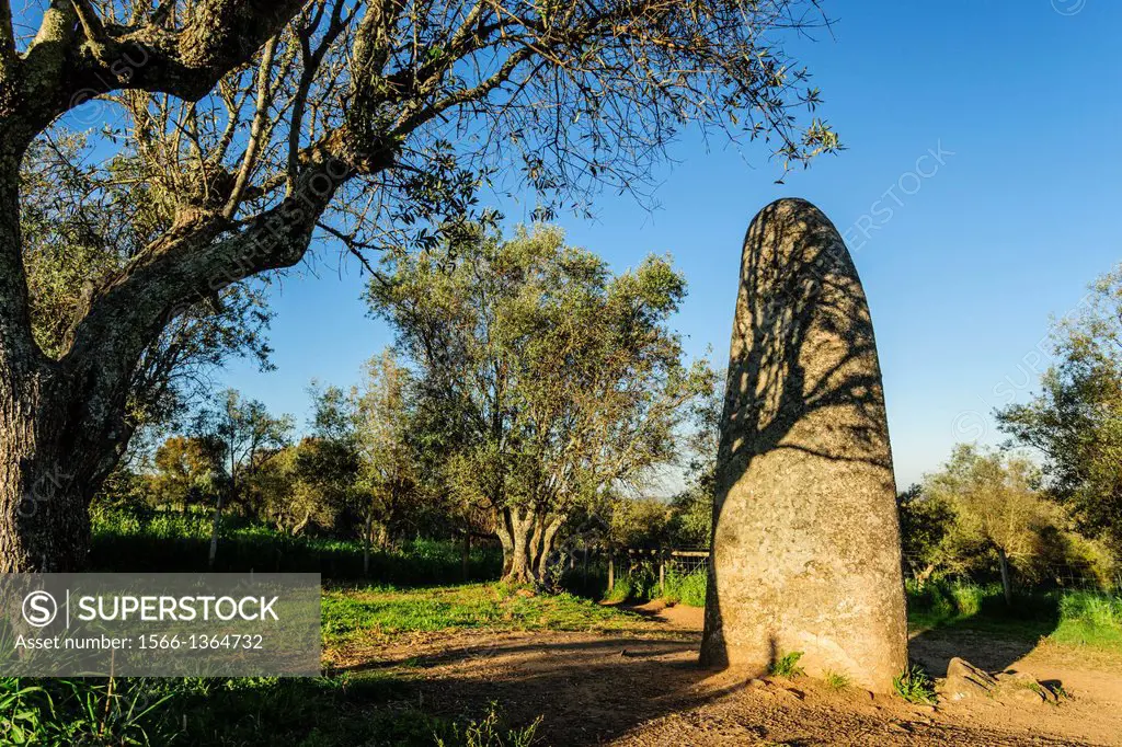Menhir Dos Almendres, ancient neolithic, Nossa Senhora de Guadalupe, Valverde, Evora, Alentejo, Portugal, Europe.