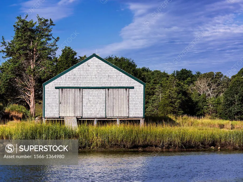 Rustic boathouse, Eastham, Cape Cod, Massachusetts, USA.