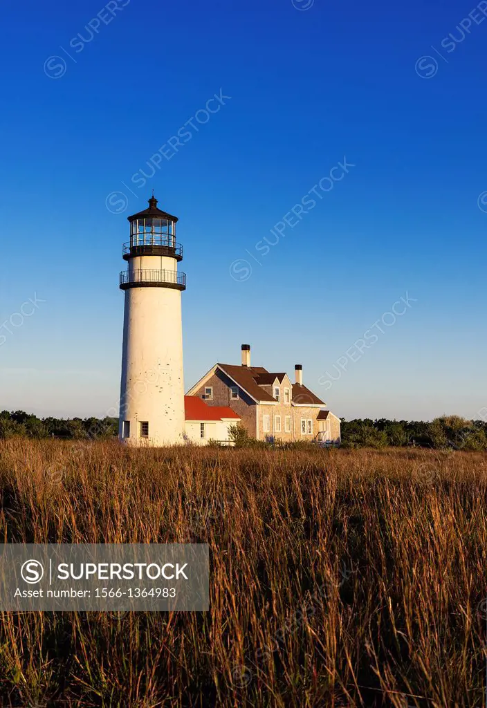Rustic, weathered lighthouse, Highland Light, truro, Cape Cod, Massachusetts, USA.