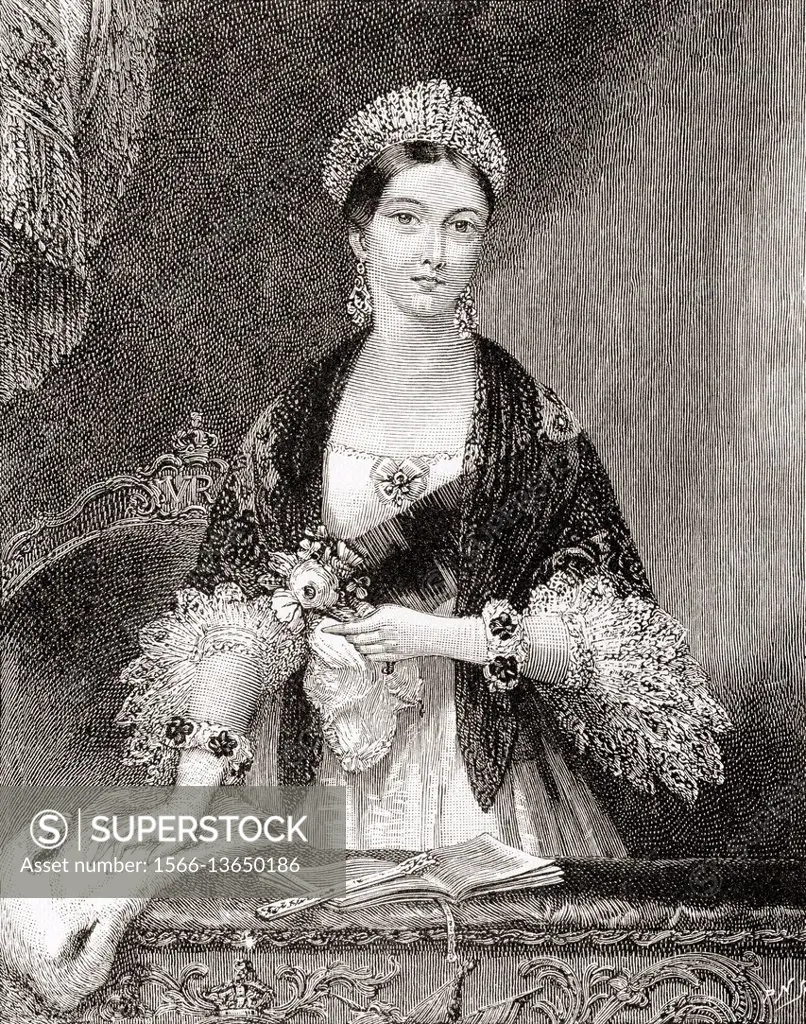 Victoria, 1819-1901. Queen of the United Kingdom of Great Britain and Ireland and Empress of India. Seen here in 1837 just after her coronation. From ...