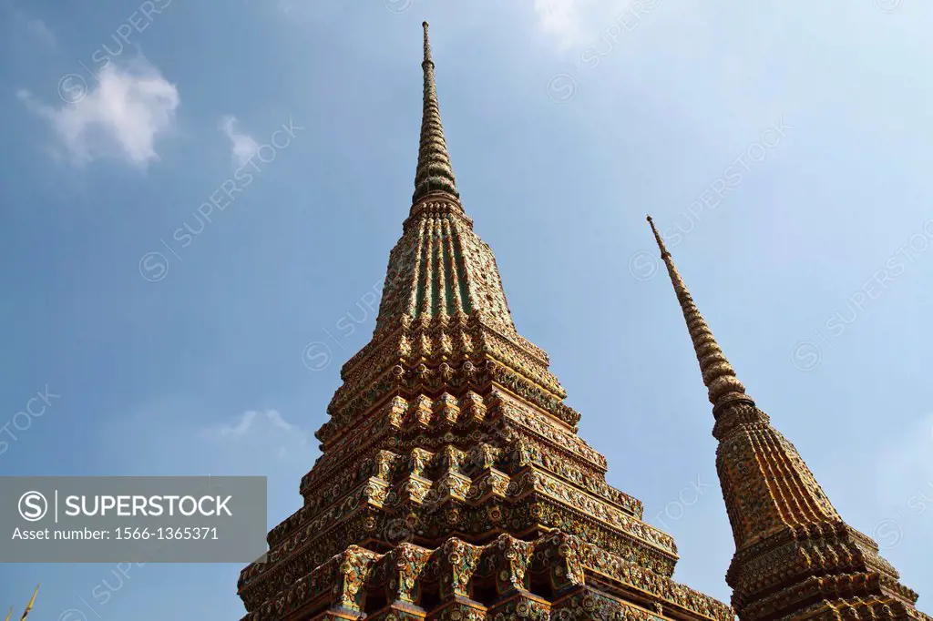 Chedi Spires in the Temple Wat Pho in Bangkok, Thailand