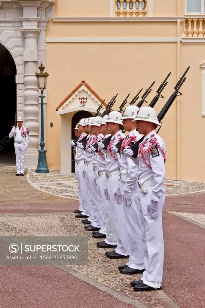 The changing of the guard ceremony at the Prince´s Palace of Monaco