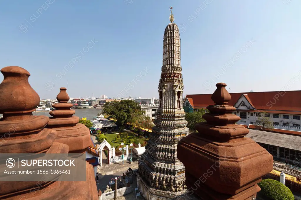 One of the four Corner Prangs of the Temple Wat Arun in Bangkok, Thailand
