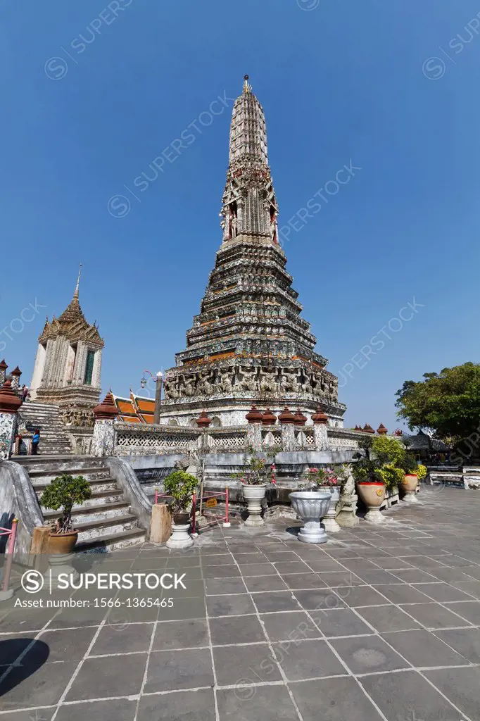 One of the four Corner Prangs of the Temple Wat Arun in Bangkok, Thailand