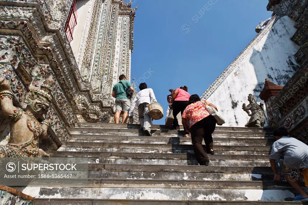 Steep Staircase to the central Prang of the Wat Arun in Bangkok, Thailand