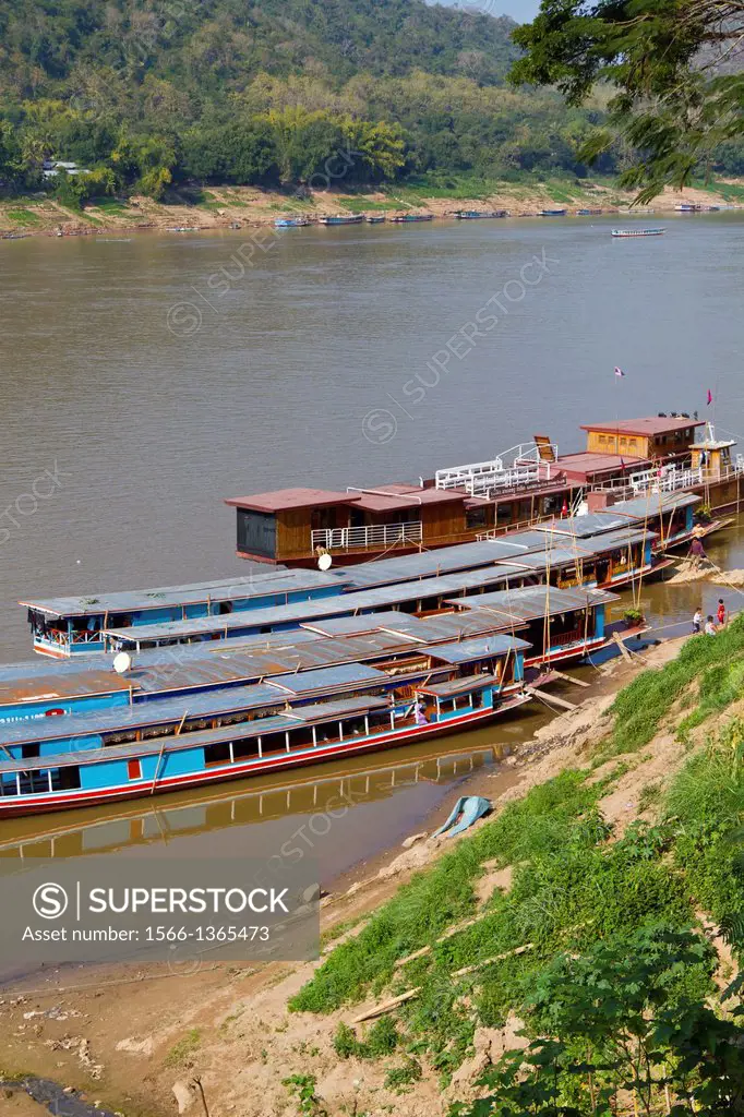 River Boats on the Banks of the Mekong in Luang Prabang, Laos