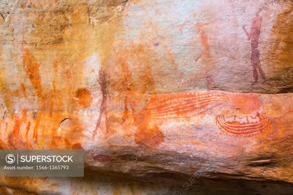 Ship figure, Salmanslaagte Bushman Rock Art Trail, Clanwilliam, Cederberg Mountains, Western Cape province, South Africa, Africa.