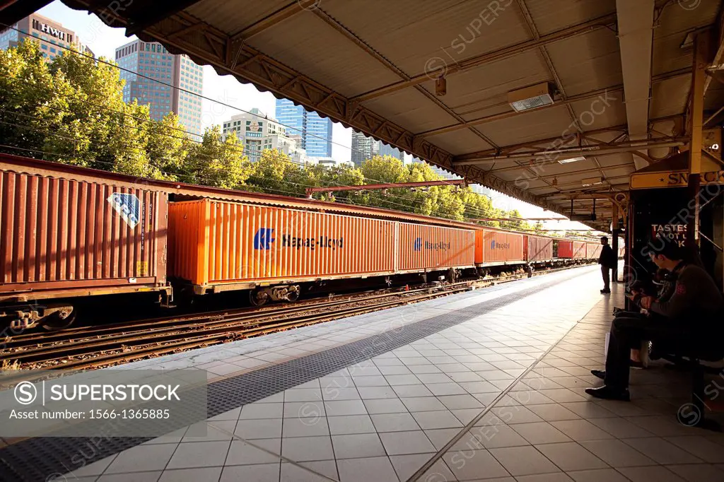 Freight train at Flinders st station Melbourne.