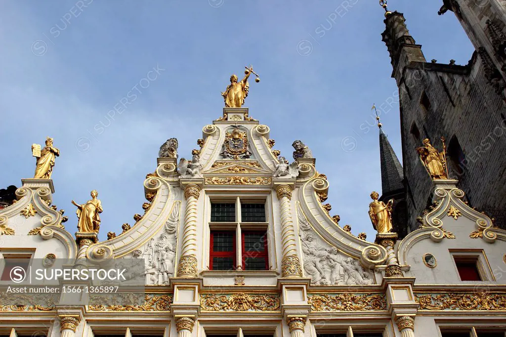 Bruges Belgium Flanders Europe Brugge Palace of Justice gilded statues Renaissance Hall.  