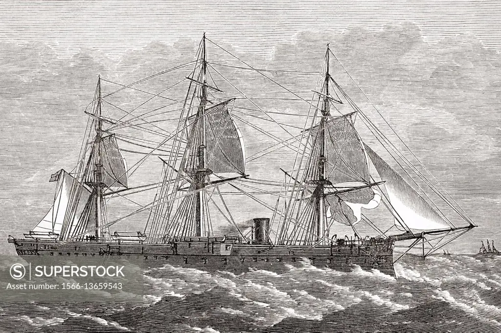 HMS Invincible at the Queen's Jubilee Naval Review in 1887, from Illustrated London News July 1887.