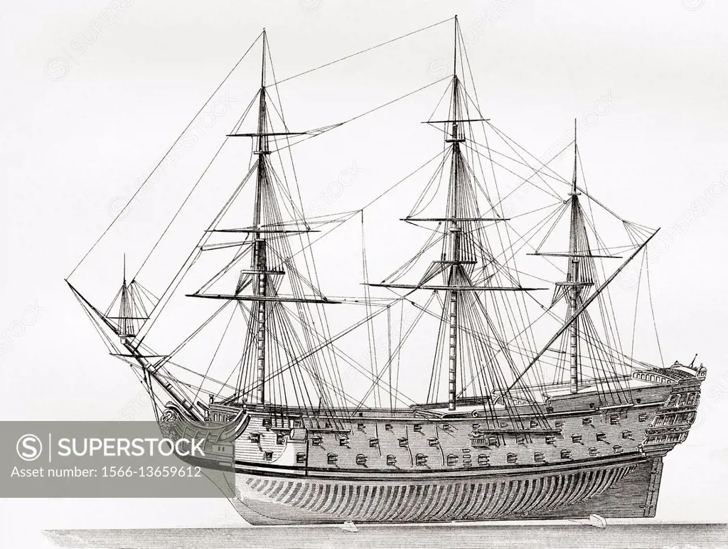 The Royal William, English warship constructed 1670. From The National Encyclopaedia published by William Mackenzie London late 19th century.