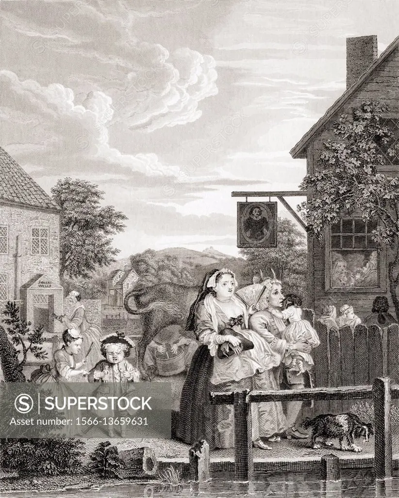 Times of the Day. Evening. From the original picture by Hogarth from The Works of Hogarth published London 1833.