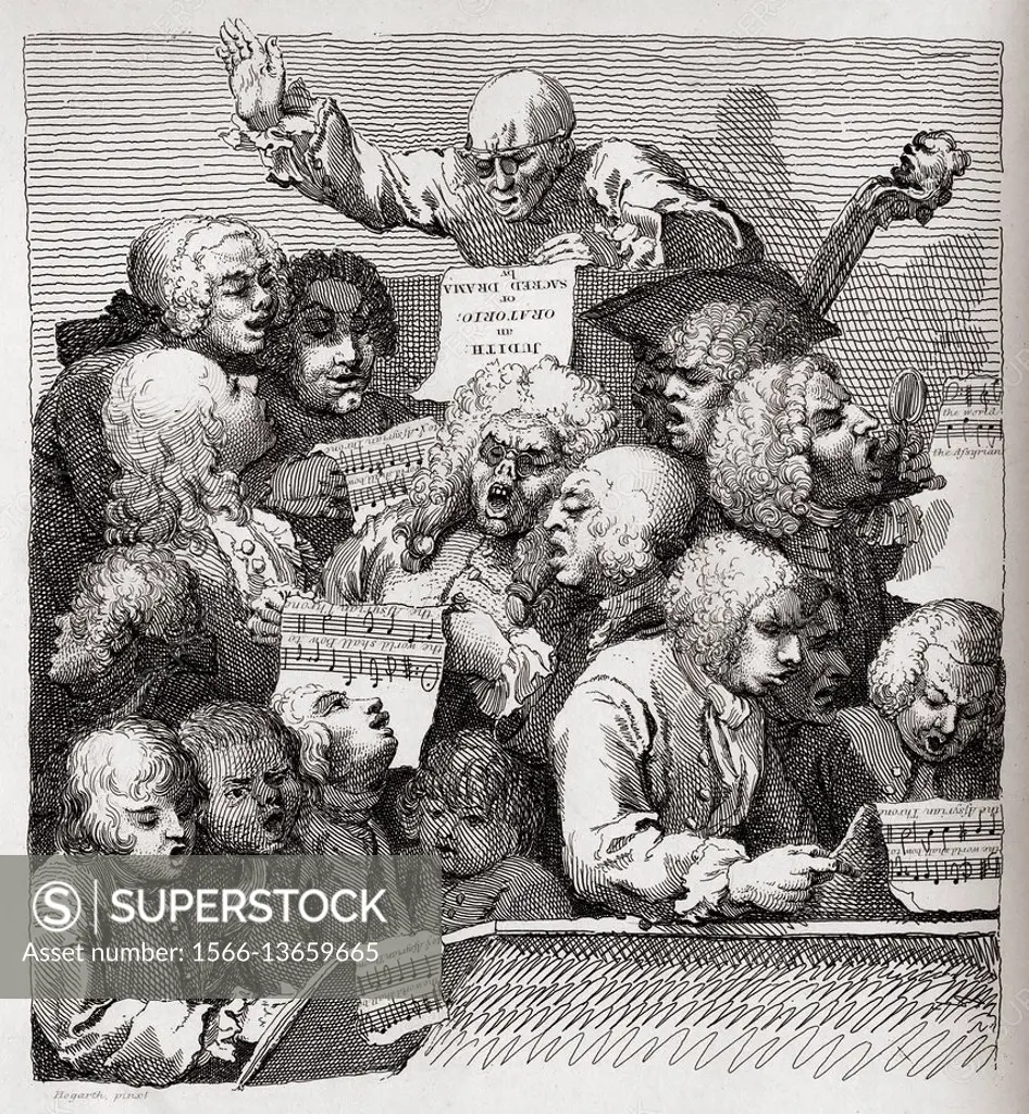 The Chorus. From the original picture by Hogarth from The Works of Hogarth published London 1833.