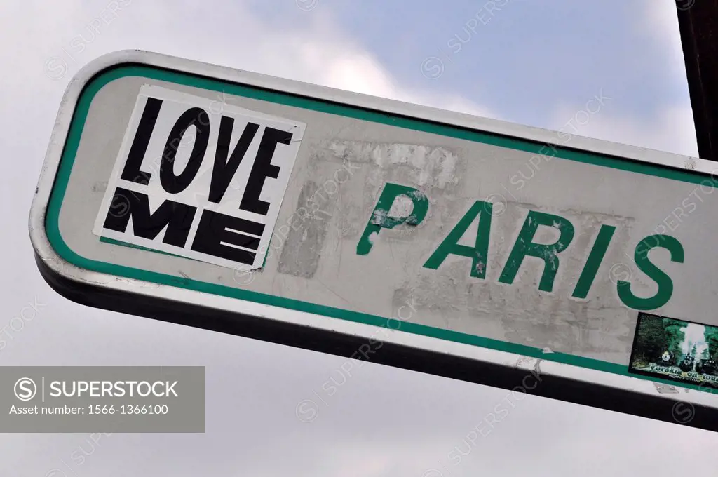 Paris, France, 'Love me Paris' sign in Place Vendôme
