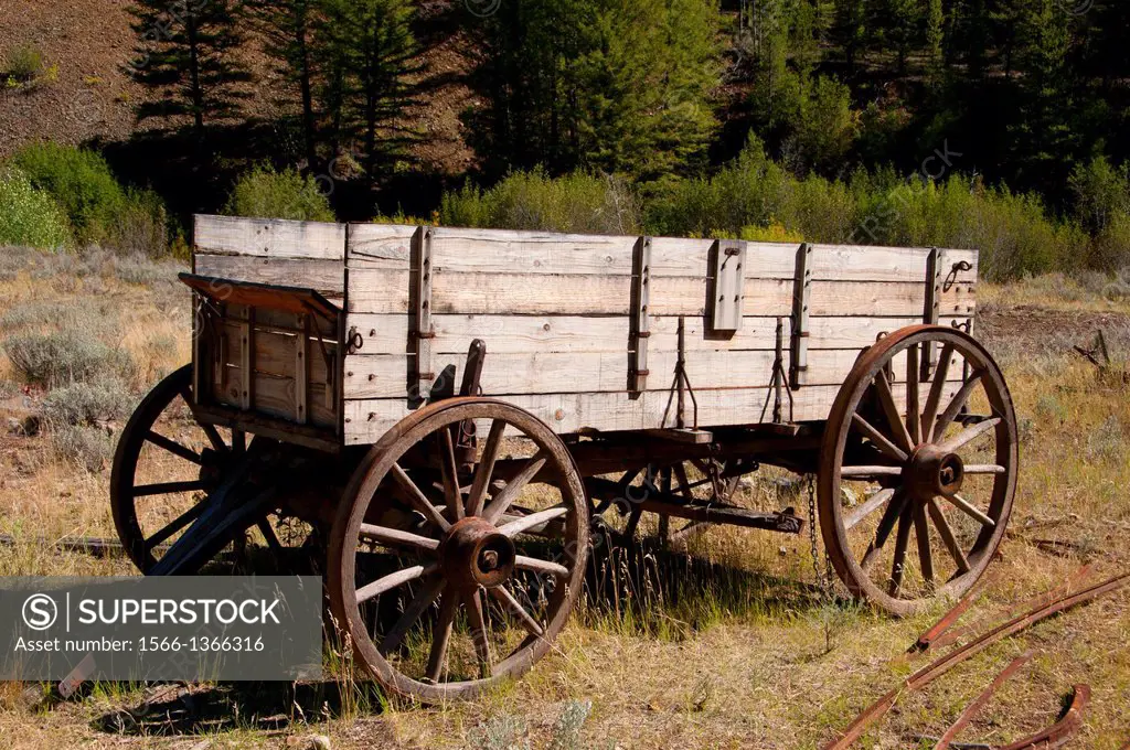Custer Ghost Town wagon, Land of the Yankee Fork Historic Area, Custer Motorway, Salmon-Challis National Forest, Idaho.