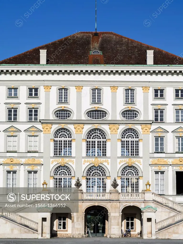Nymphenburg Palace and Park in Munich. Eastern facade during morning. Nymphenburg Palace, with its Park, gardens and channels is one of the main touri...