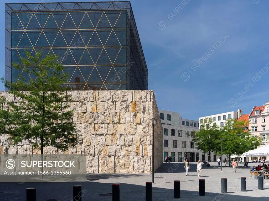 New Ohel Jakob Synagogue,part of the jewish center in Munich. The architecture of the cubic synagogue is reminding the visitor of the waling wall in J...