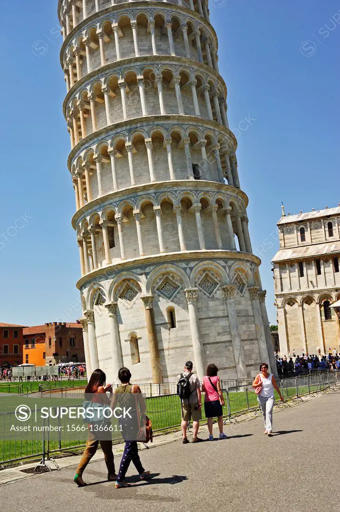 Bell Tower or Leaning Tower of Pisa, Piazza dei Miracoli or Piazza del Duomo, Pisa Italy.