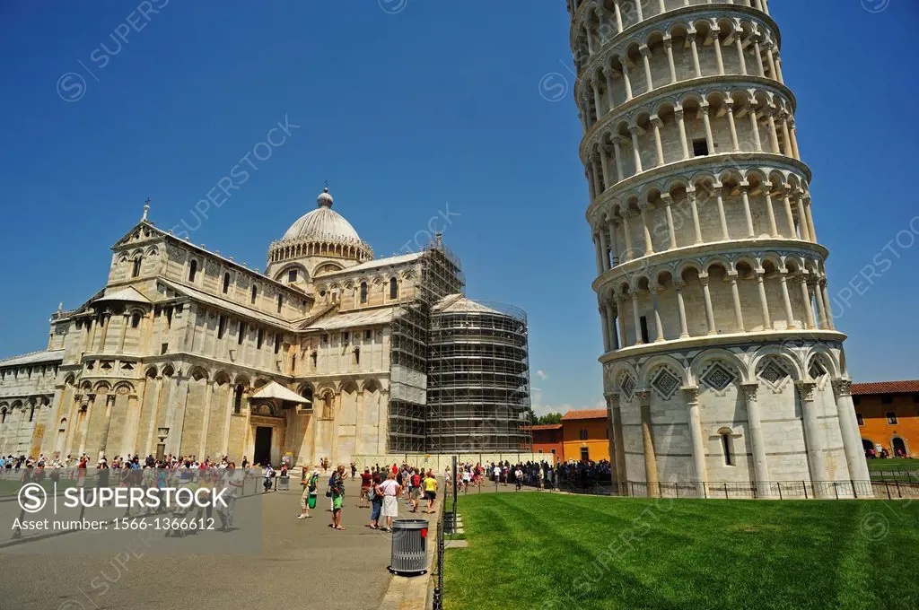 Bell Tower or Leaning Tower of Pisa and Duomo, Piazza dei Miracoli or Piazza del Duomo, Pisa Italy.