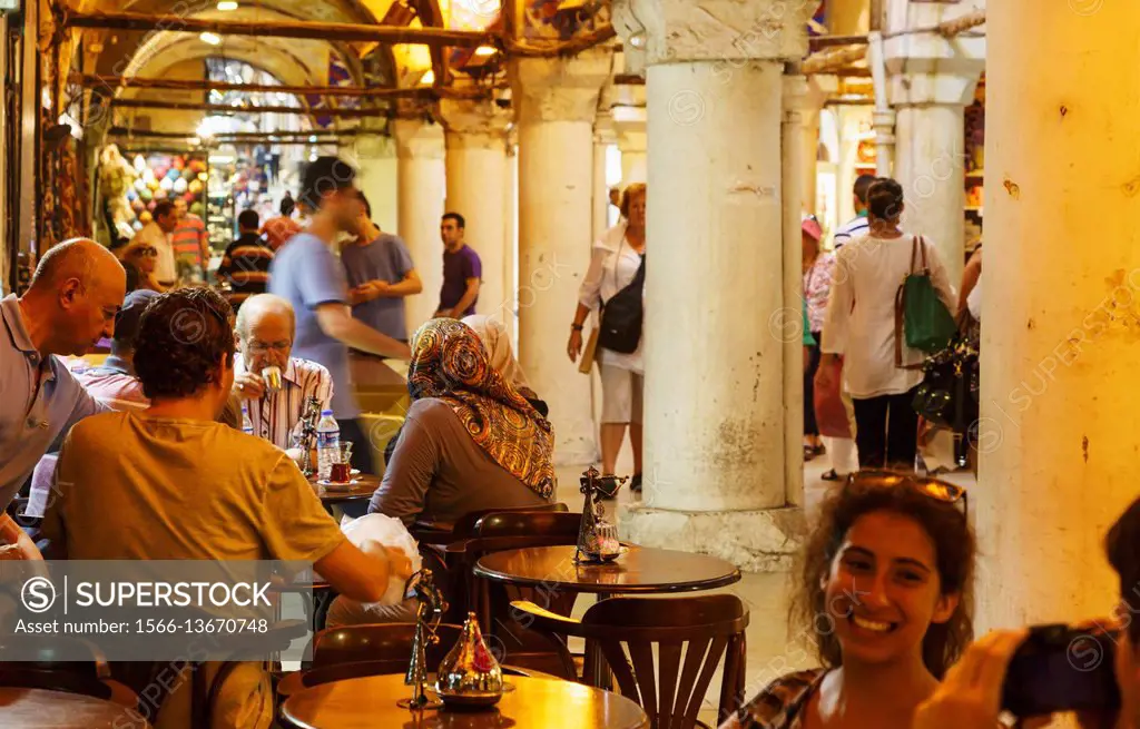 Istanbul, Turkey. Cafe in a passageway of the Kapali Carsi, the Grand Bazaar.