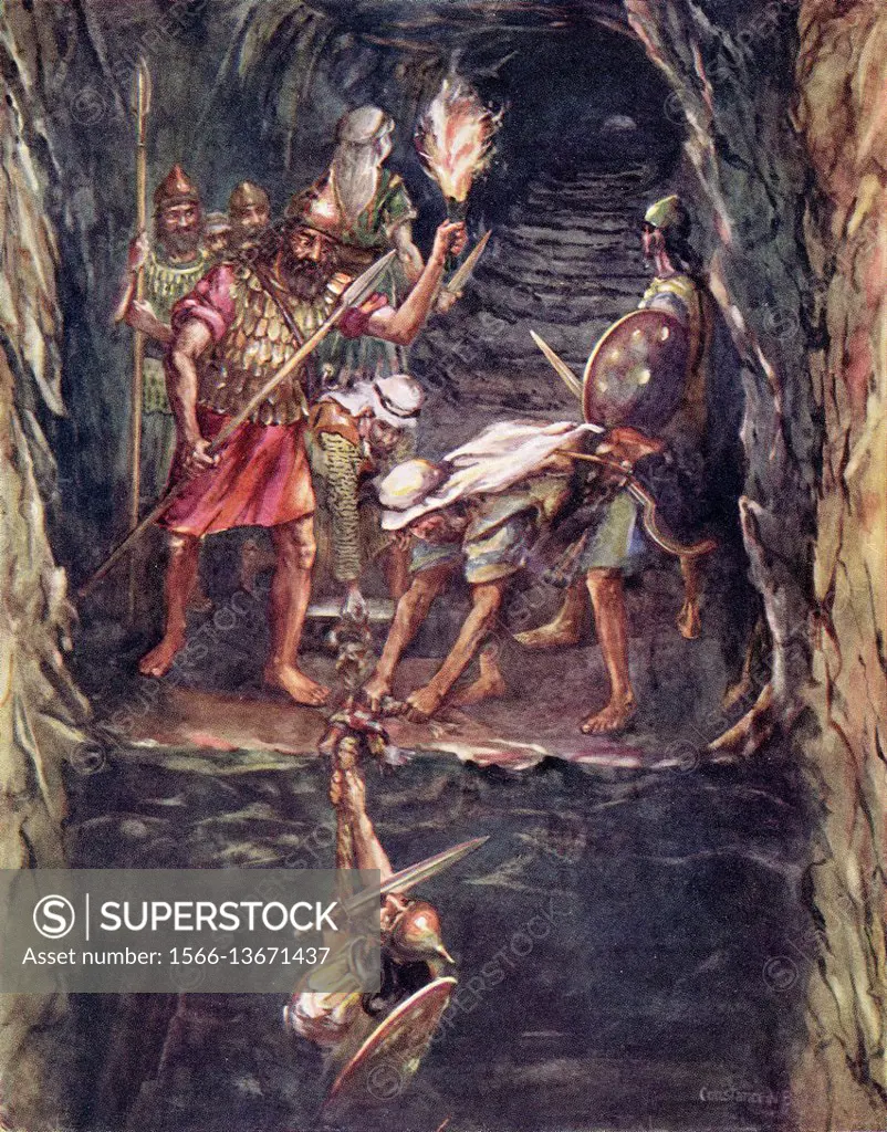 The Storming of Jerusalem. Joabs Forlorn Hope in the Watershaft . Illustration by Constance N Baikie from the book, The Ancient East and its Story, by...