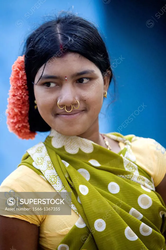 Woman with nose ring, Oriya tribe, Orissa, India.