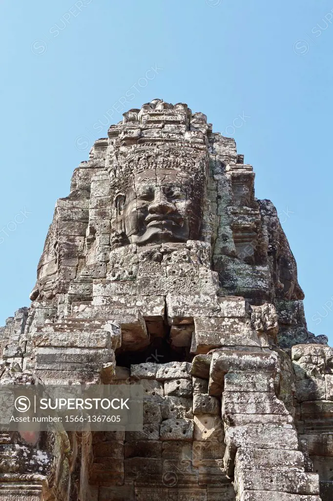 Giant Stone Faces of Bayon on the Temple Compund of Angkor, Cambodia