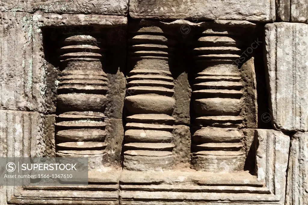 Wall Detail in the Temple Bayon on the Temple Cpompund of Angkor, Cambodia