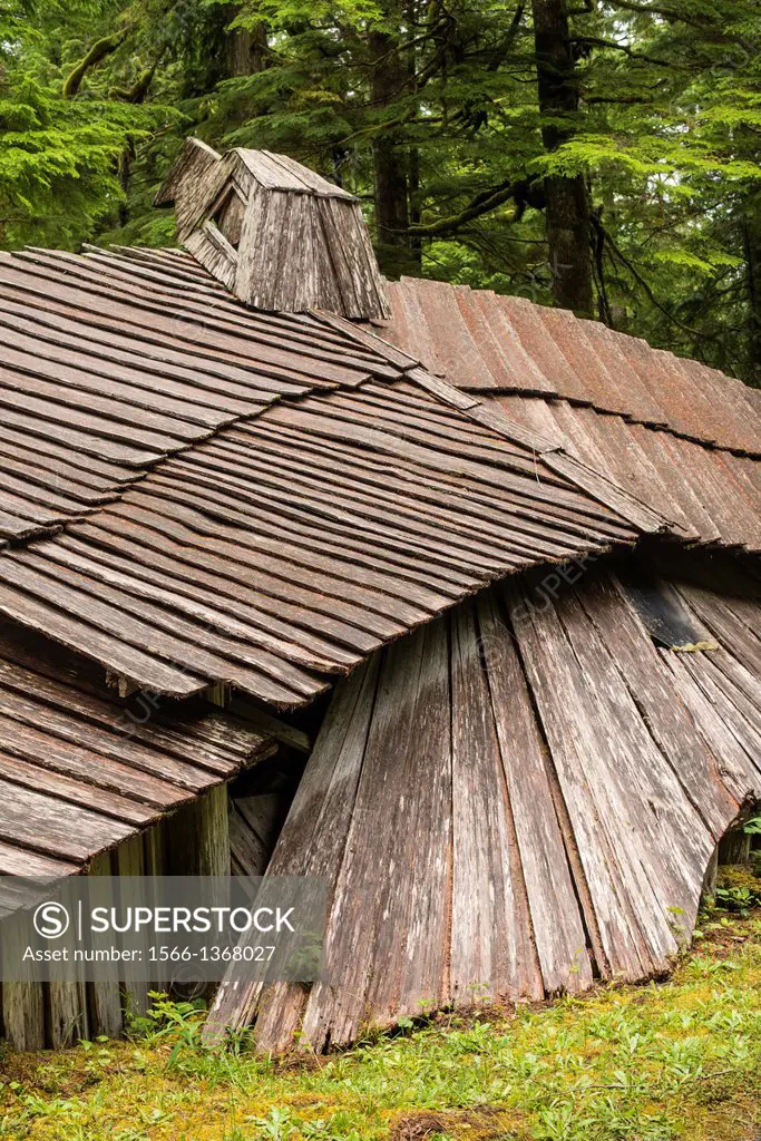 a wood shed in the shape of an eagle on the Hesquiat Peninsula, Vancouver Island, BC, Canada.