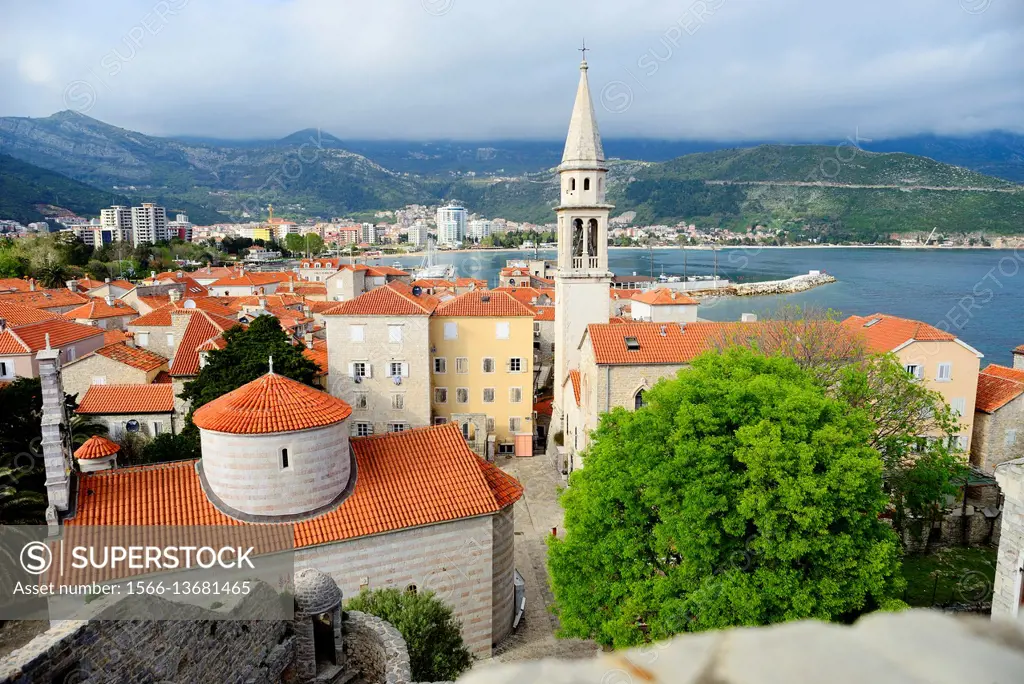 View of Budva old town from citadel, Montenegro.