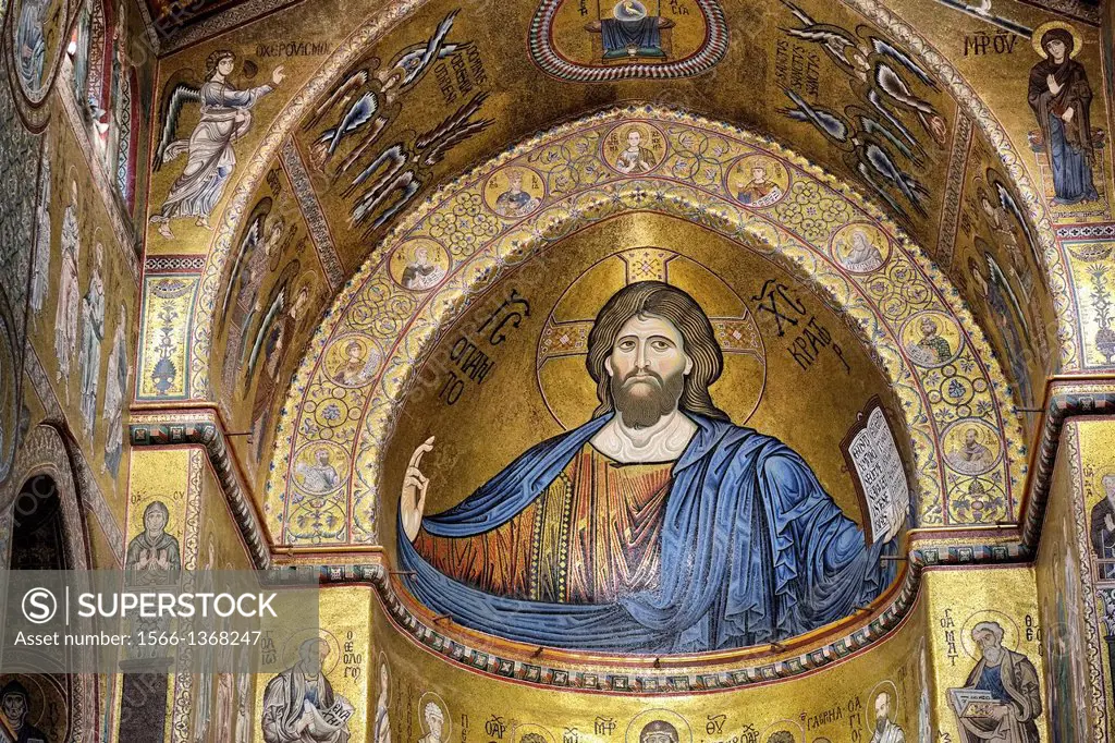 Byzantine mosaics of Jesus Christ in the Cathedral of Monreale, Palermo, Sicily